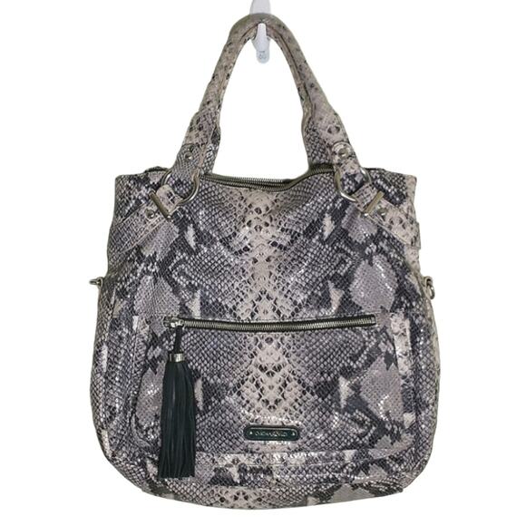 Cynthia Rowley Black Gray Snakeskin print all Leather bag With Shoulder Strap - Picture 2 of 16